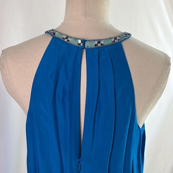 Madison Marcus Cobalt Silk Beaded Neck Wrap Front MIDI - Picture 5 of 8
